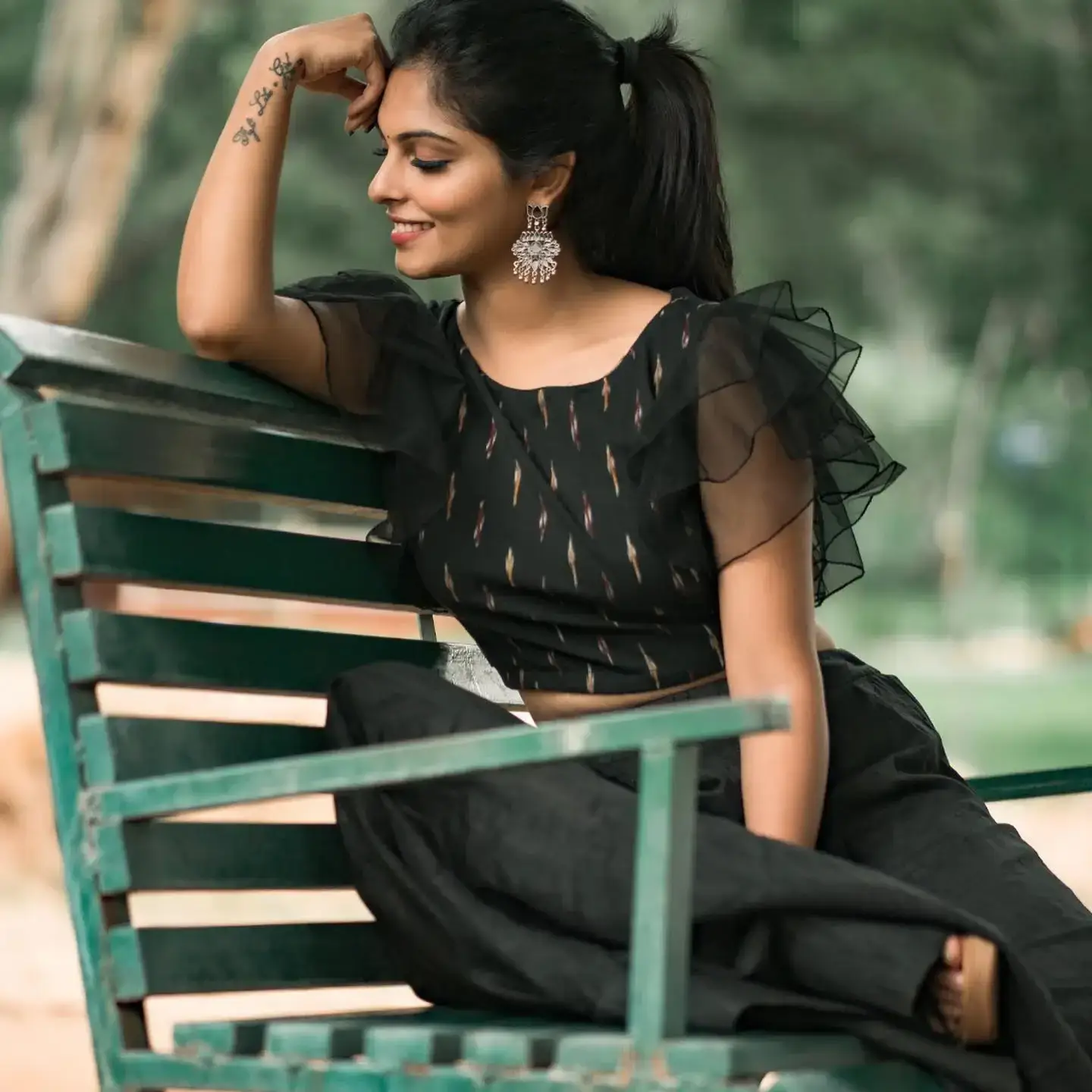 South Indian Actress Mounika Reddy in Traditional Black Saree